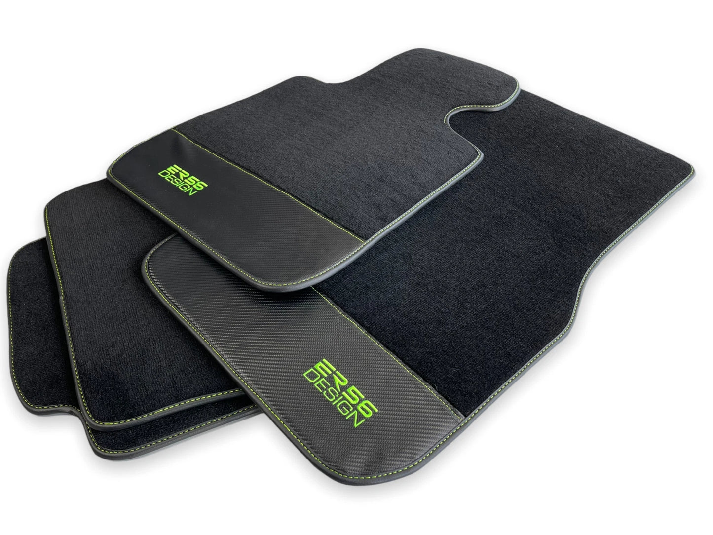 Floor Mats for BMW 3 Series F34 GT Carbon Fiber Leather Green (2013-2019)