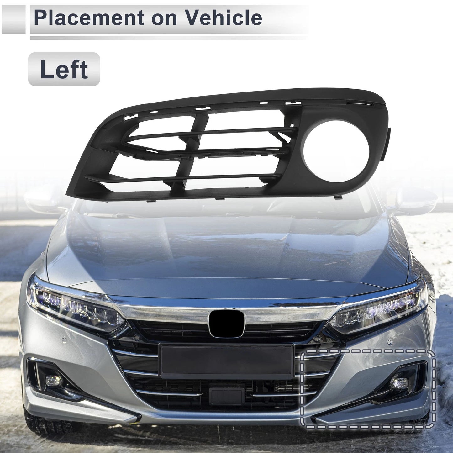 Front Left Fog Light Grill for BMW 528i (2014-2016) - 1 x Black Lens