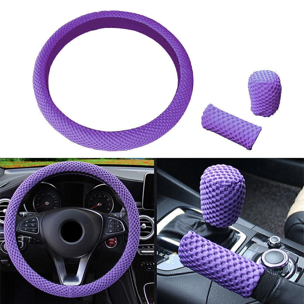 14''/15'' Rose Red Car Steering Wheel Cover for Good Grip Mesh Cloth