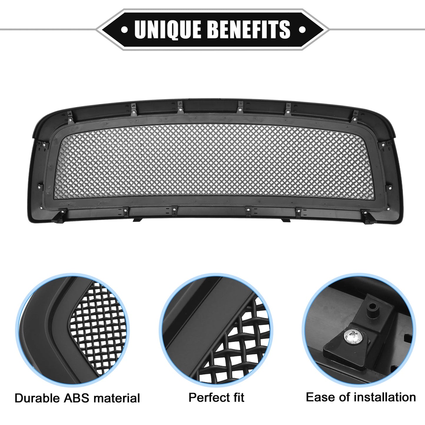 Front Grille Assembly for Dodge Ram 1500 2009-2010 Durable Matte Black