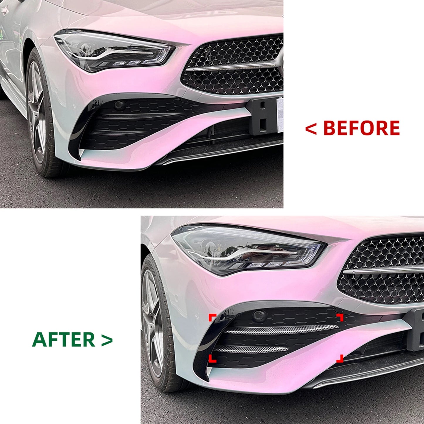 4pcs Gloss Black Front Bumper Air Vent Trims for Benz CLA Class X118 C118 (23-24)