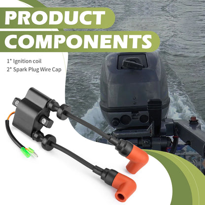 Ignition Coil w/ Cap for Yamaha Outboard F6/F8/F9.9/T8/T9.9/C25 4-Stroke