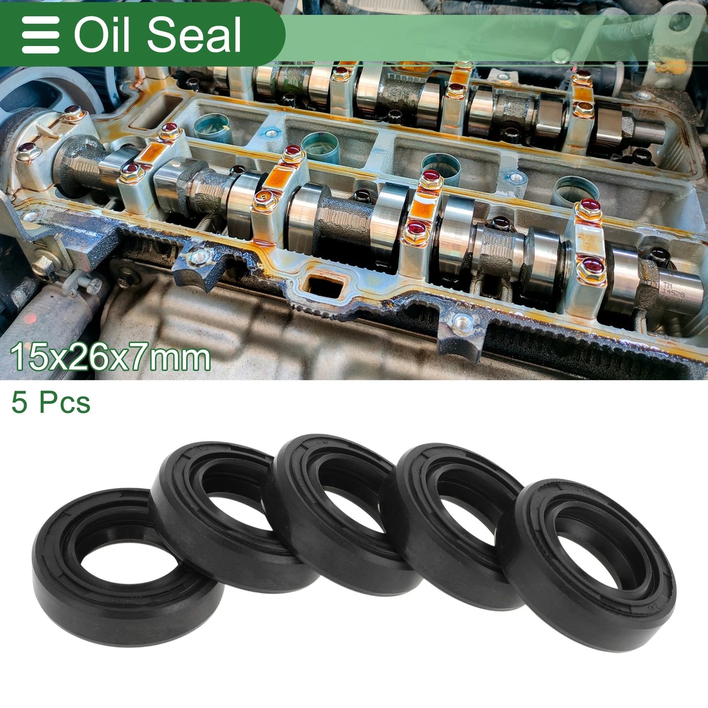 Oil Seal 15x26x7mm NBR Black 5 Pcs Rotary Shaft Seal for Car