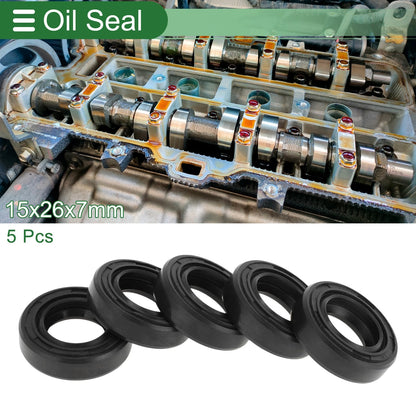 Oil Seal 15x26x7mm NBR Black 5 Pcs Rotary Shaft Seal for Car