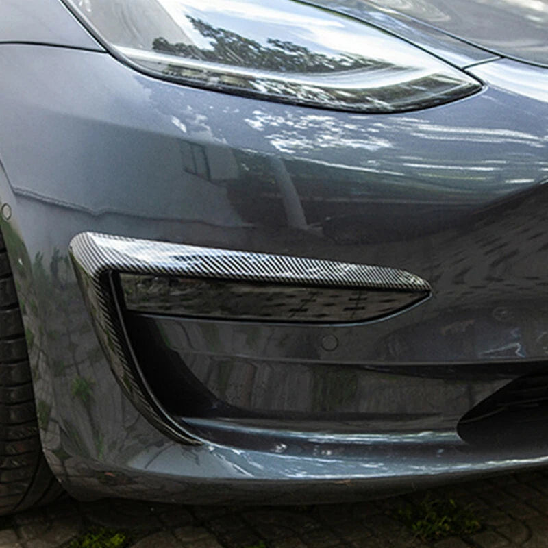 Carbon Fiber Front Fog Light Lamp Eyebrow Cover Trim for Tesla Model 3 (2017–2019)