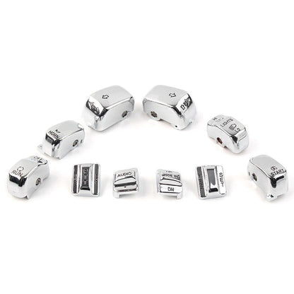 Chrome 10pc Hand Control Switch Housing Button Cap Set for Harley Touring (1996-2013)