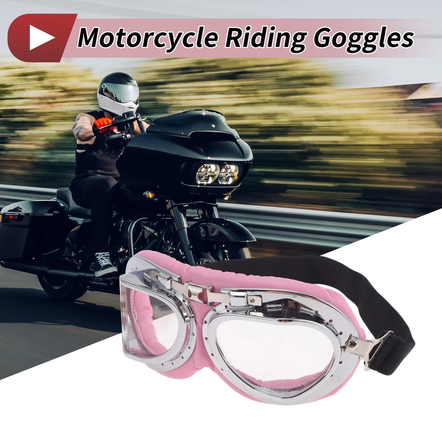 1 Pc Goggles Clear Lens Pink Silver Frame PU Sponge for Motorcycle Goggles
