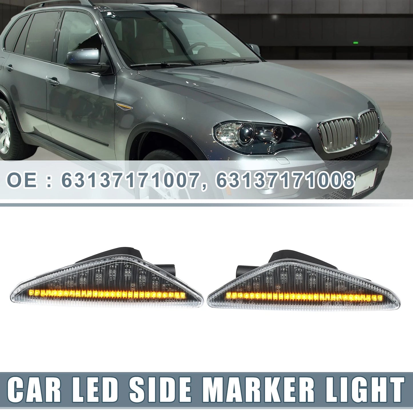 Car LED Side Marker Amber Light 2 x 63137171007 for BMW X3 (2011-2014)