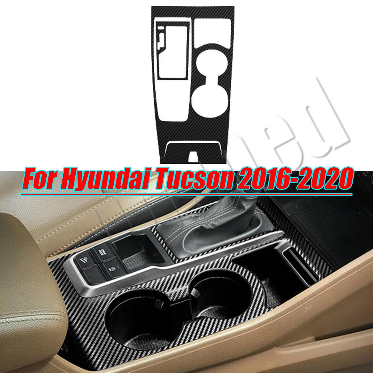 Carbon Fiber Gear Shift Panel Cover Sticker for Hyundai Tucson (2016–2020)