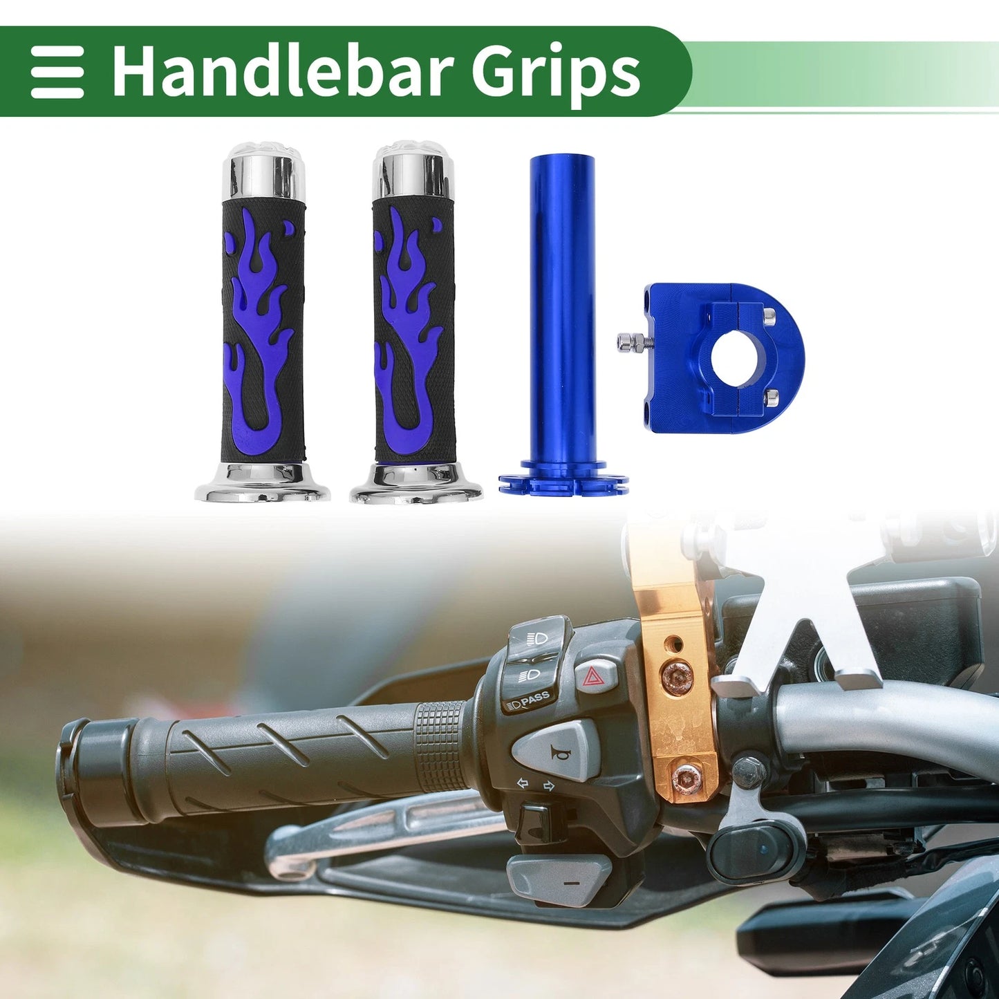 Motorcycle Hand Grips Cover Kit Rubber Blue Flame Pattern for Motorcycle