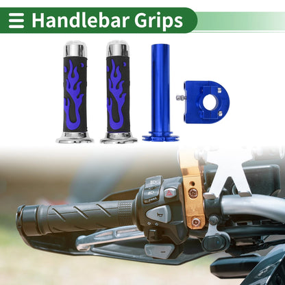 Motorcycle Hand Grips Cover Kit Rubber Blue Flame Pattern for Motorcycle