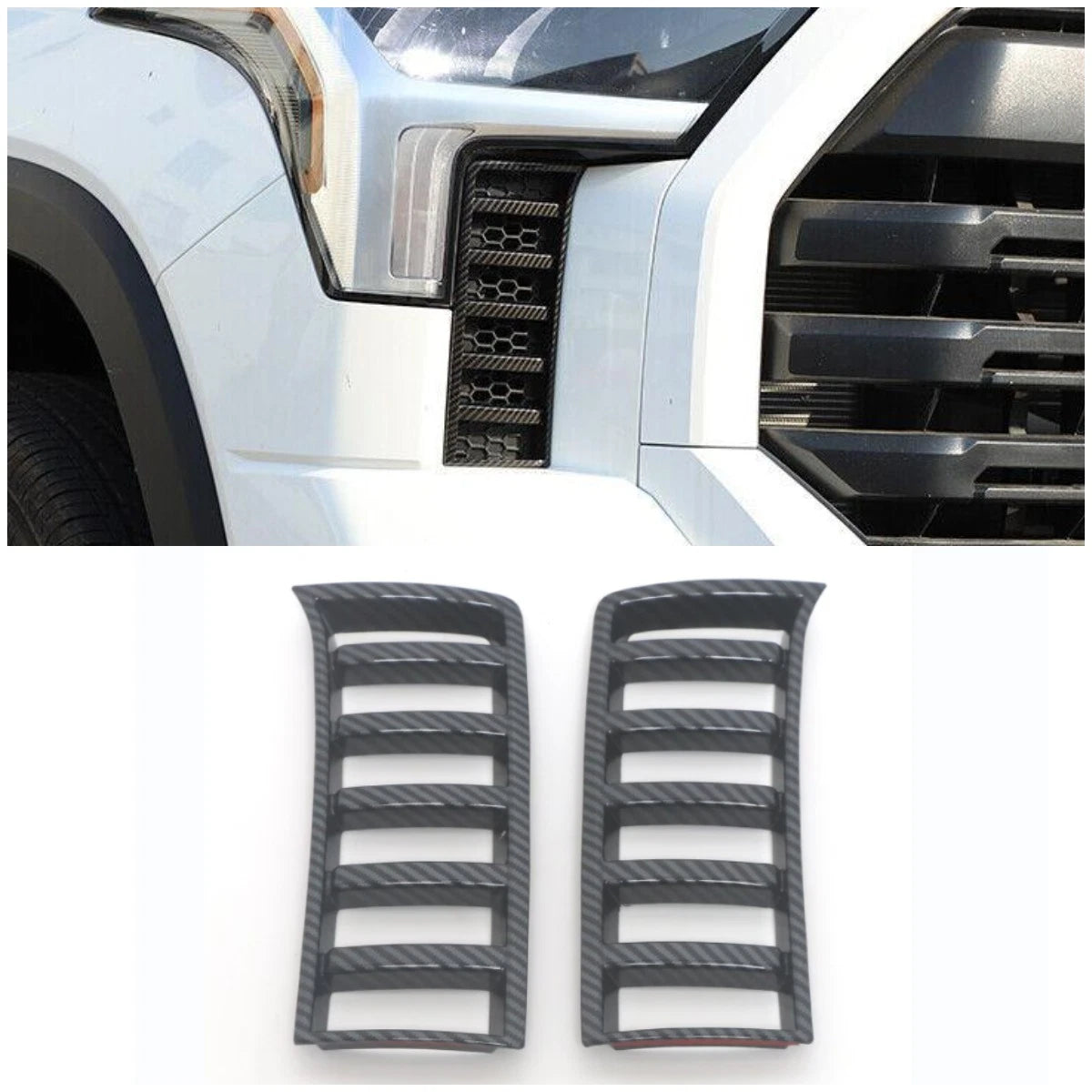Fiber Front Headlight Grille Side Frame Cover Trim for 2022-2023 Toyota Tundra