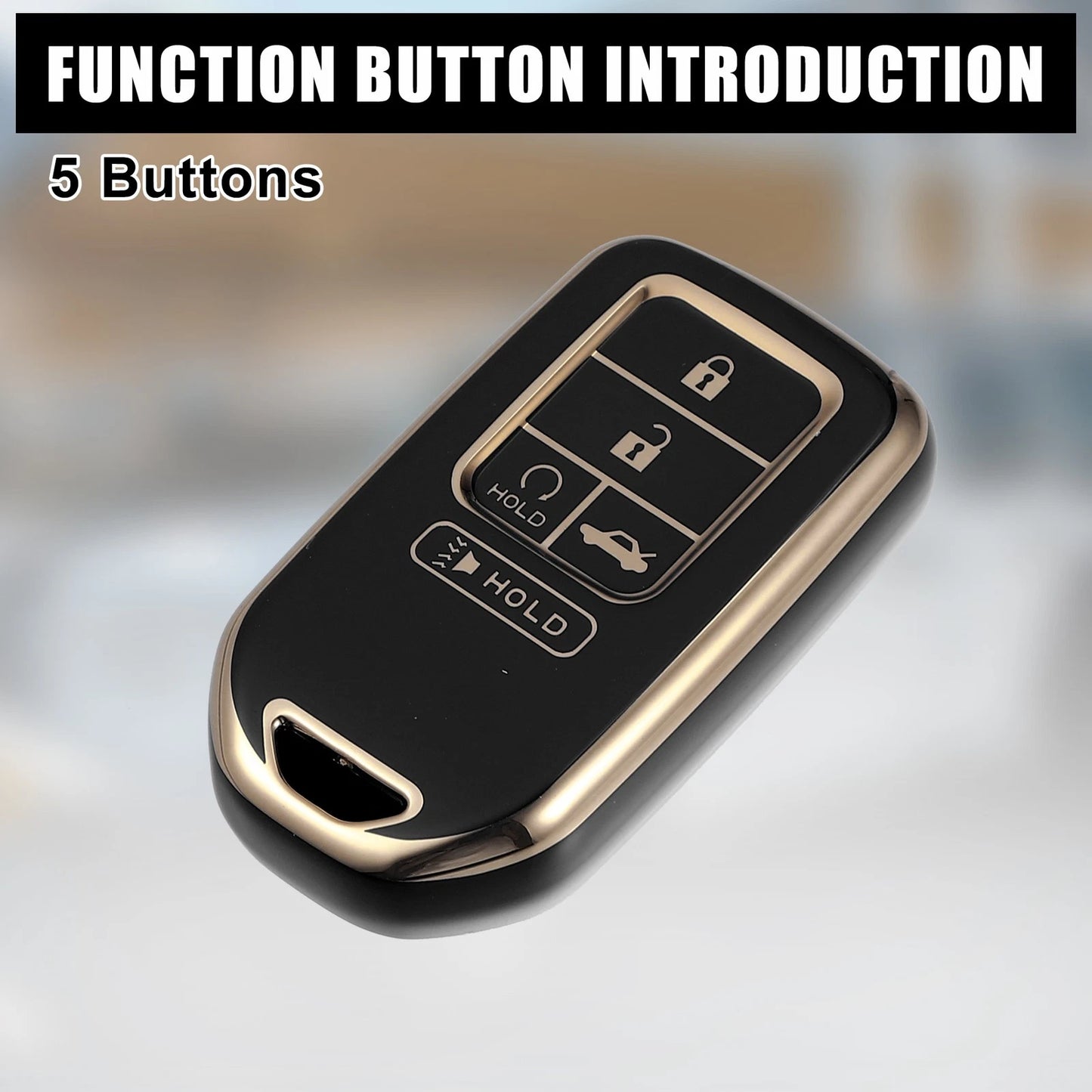 Key Fob Case for Honda Accord, Civic - 5 Button Remote Control, Black