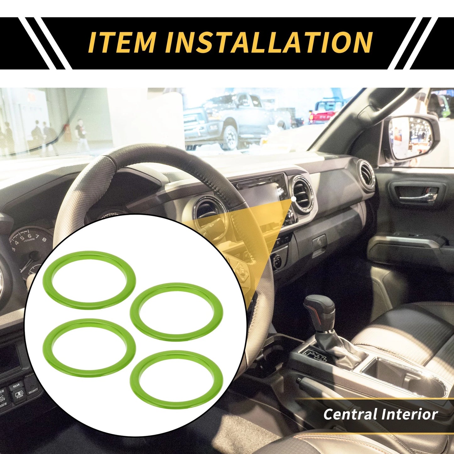 AC Vent Dashboard Decoration Rings Green for Toyota Tundra (2014-2021) 4 Pcs