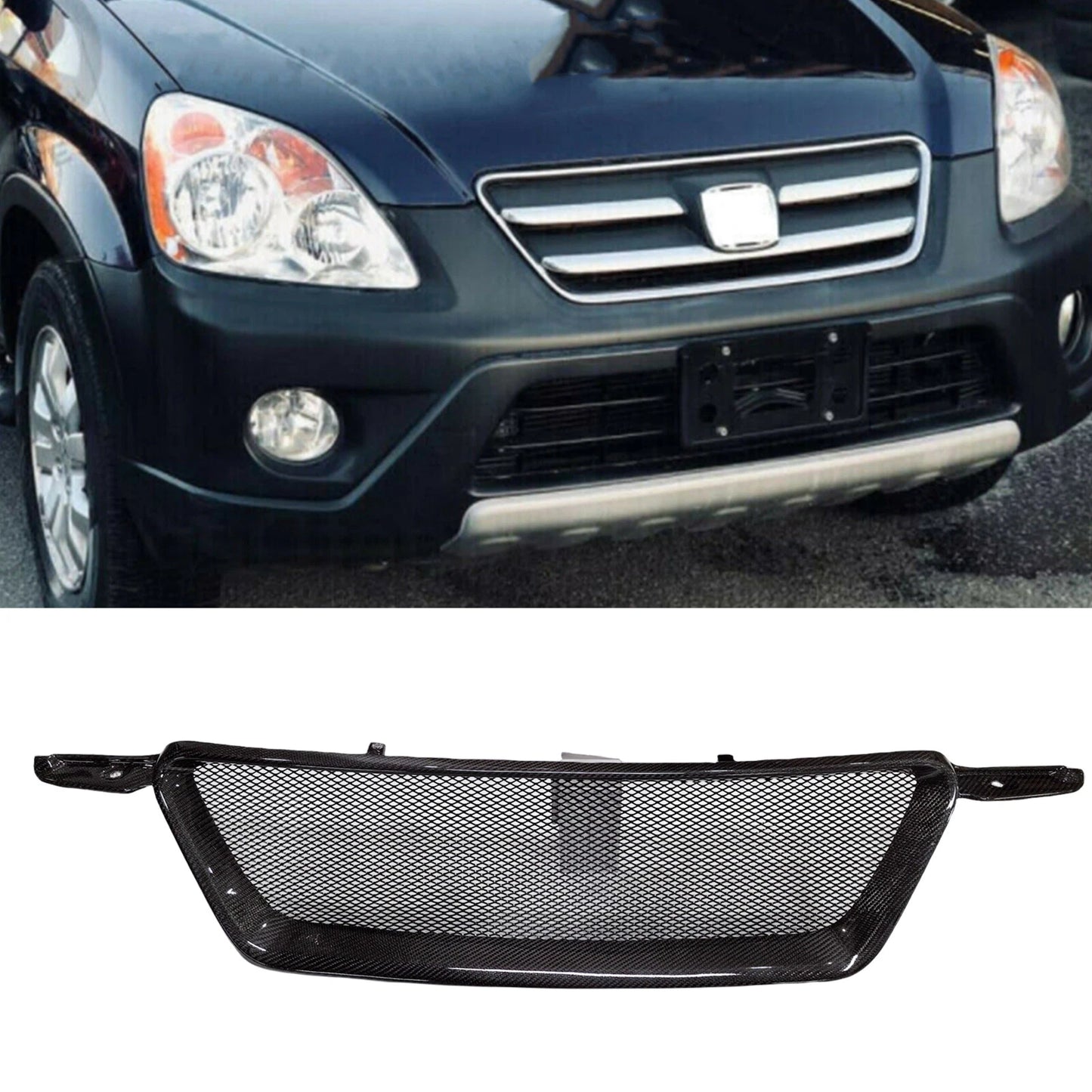 Front Bumper Grille for Honda CRV (2005-2006) Carbon Fiber Black