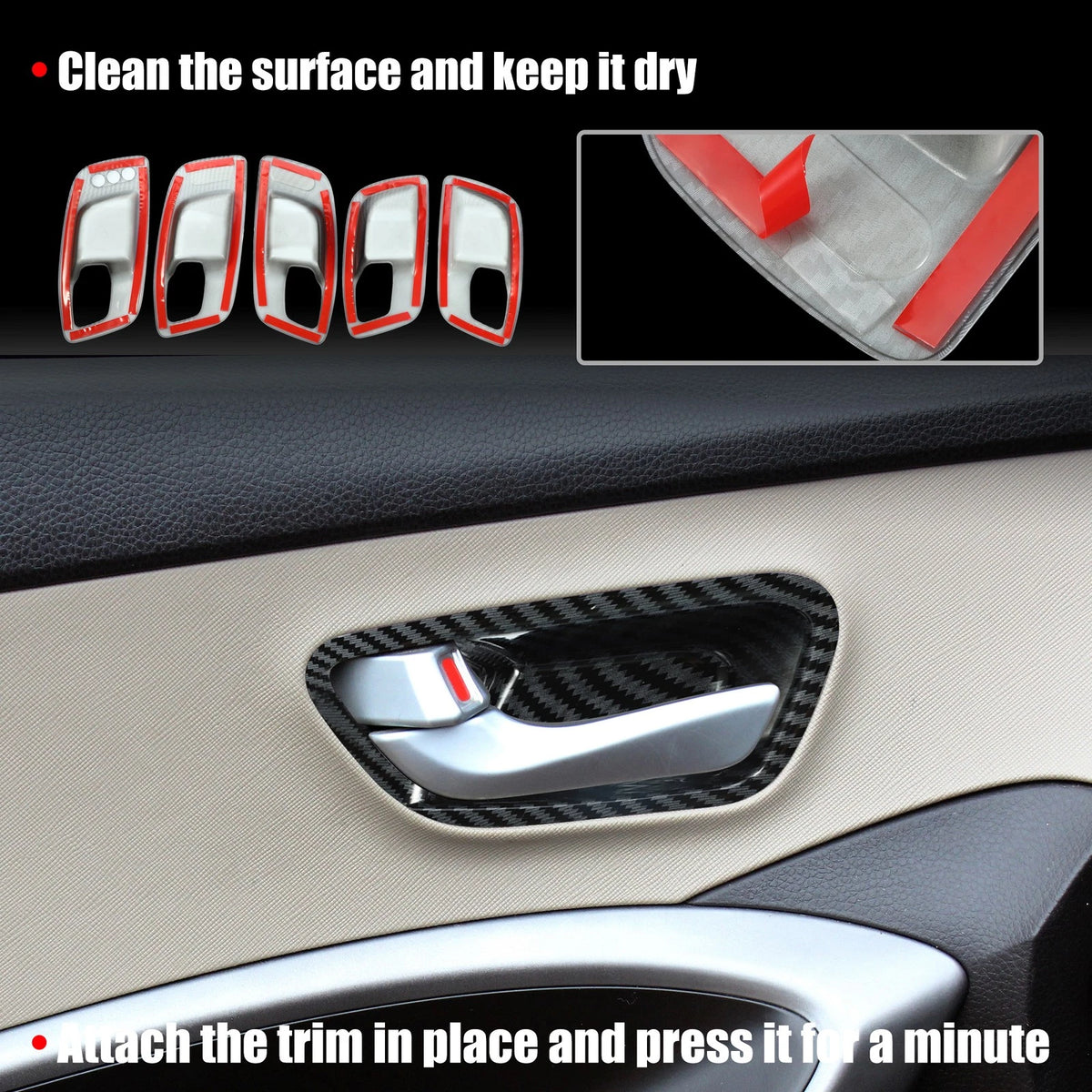 Carbon Fiber Pattern Black Inner Door Handle Bowl Cover Trim for Dodge