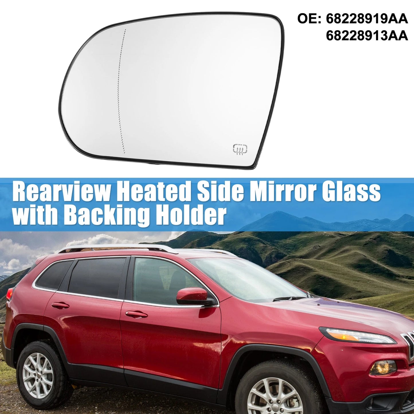 Heated Left Rearview Side Mirror Glass for Jeep Cherokee (2014-2019)