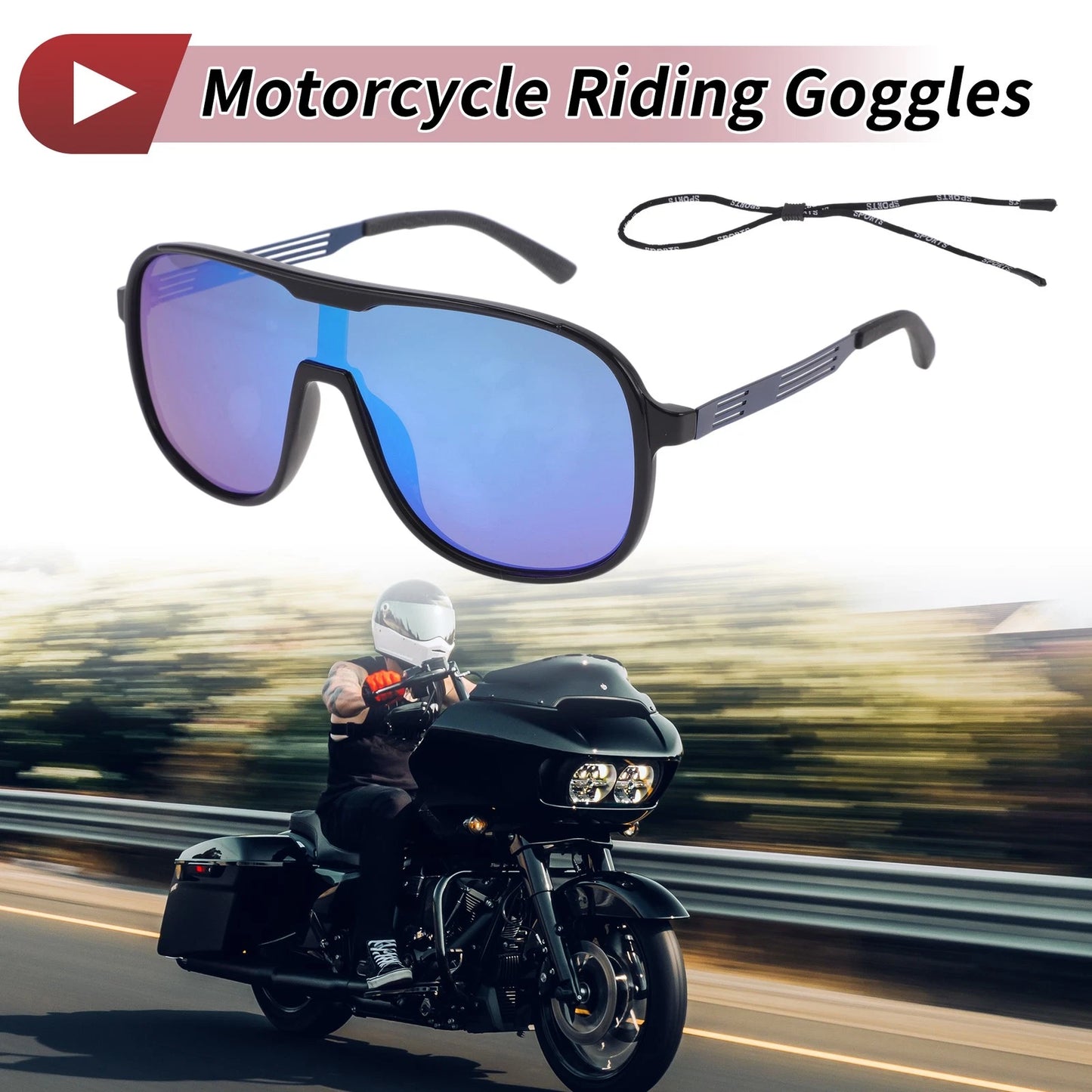 Set Motorcycle Riding Goggles Blue Lens Black Blue Frame for Motorcycle