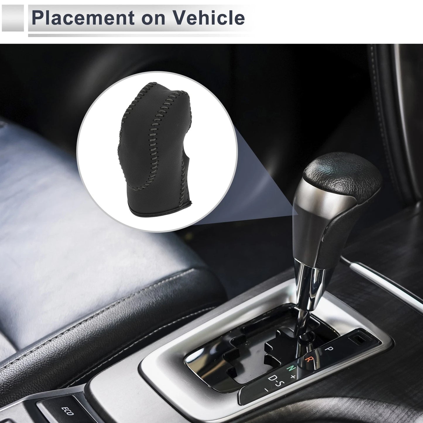 1 Pc Gear Shift Knob Cover Black/Grey Faux Leather for Ford Fusion (2013-2016)