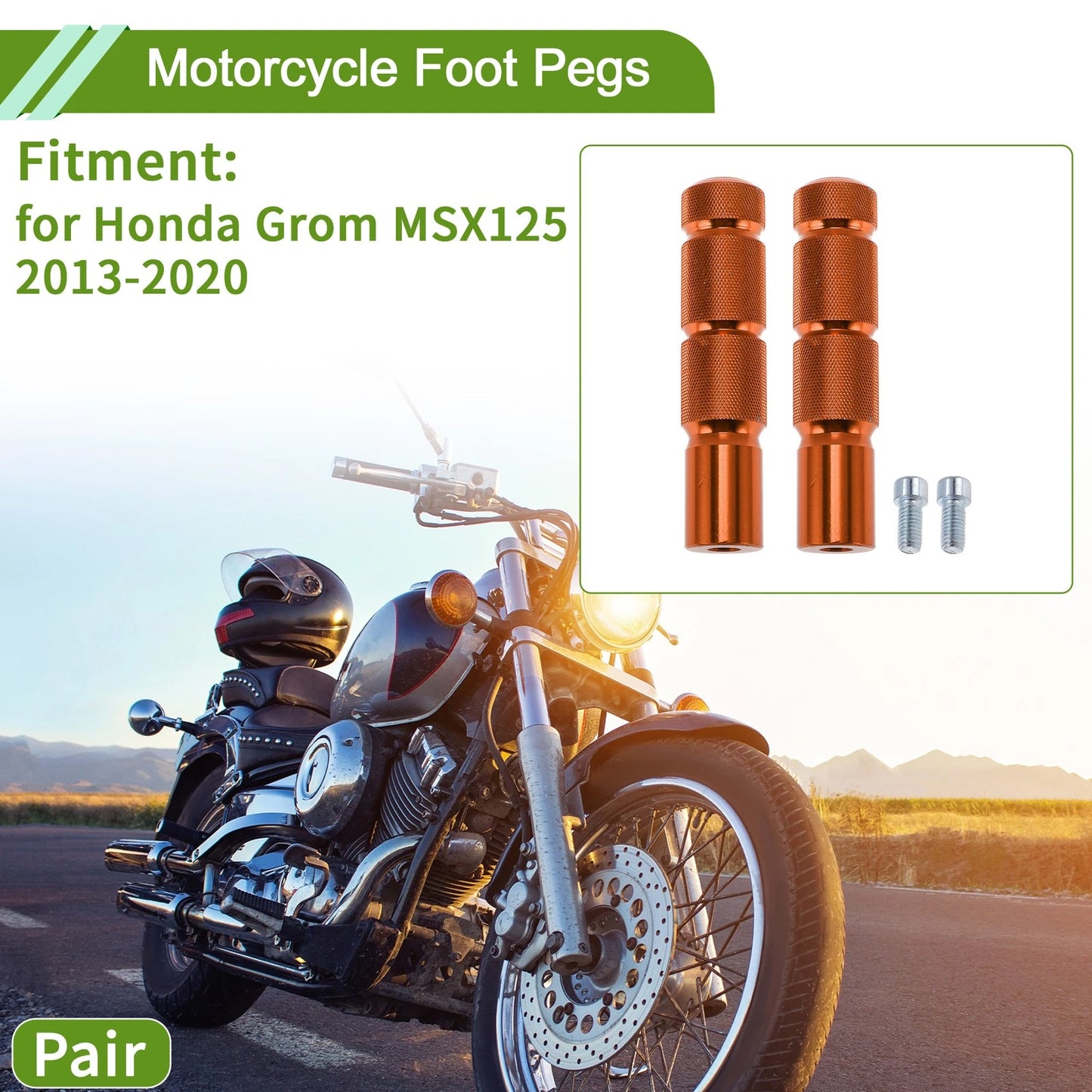 Foot Pegs / 2 x Front / Aluminum Orange for Honda Grom MSX125
