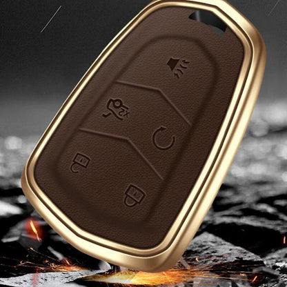 Alloy Leather Remote Fob Holder Key Shell Cover Case for Cadillac XTS ATS CTS