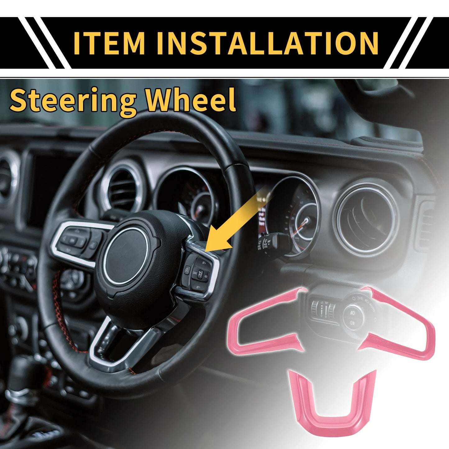 Steering Wheel Cover Trim for Jeep Wrangler JL JLU (2018-2024) - Pink