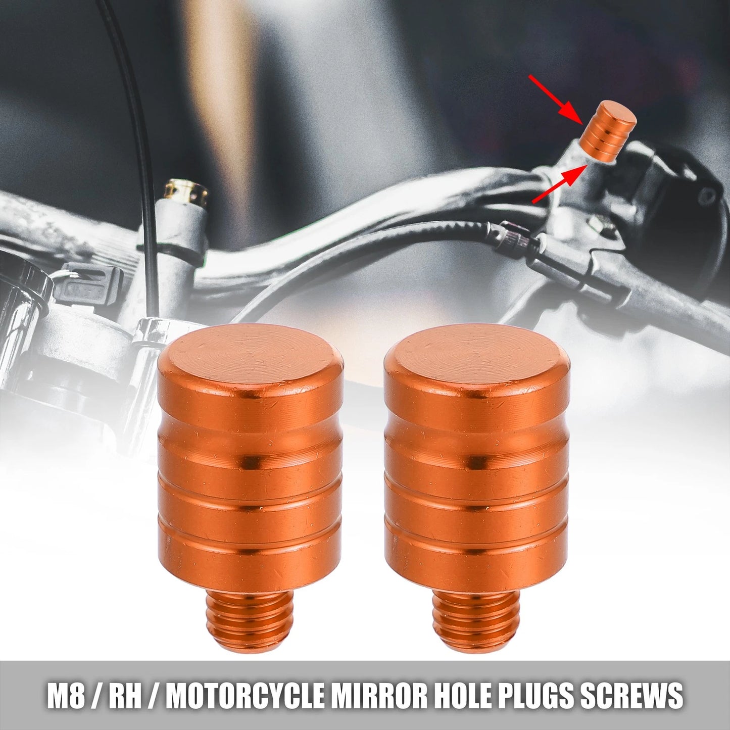 2 x M8x1.29 Right Mirror Plugs Screws Aluminum Alloy Orange for Motorcycle