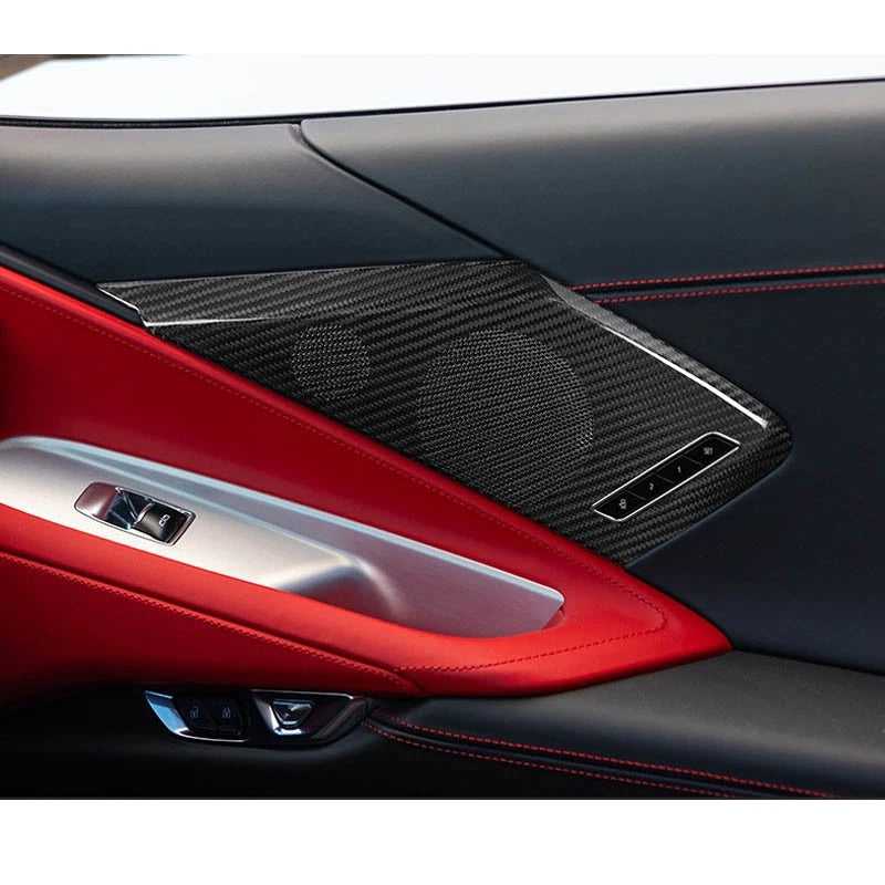 Real Carbon Fiber Interior Door Speaker Panel Cover Trim for Corvette C8 2020-23