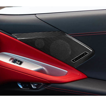 Real Carbon Fiber Interior Door Speaker Panel Cover Trim for Corvette C8 2020-23