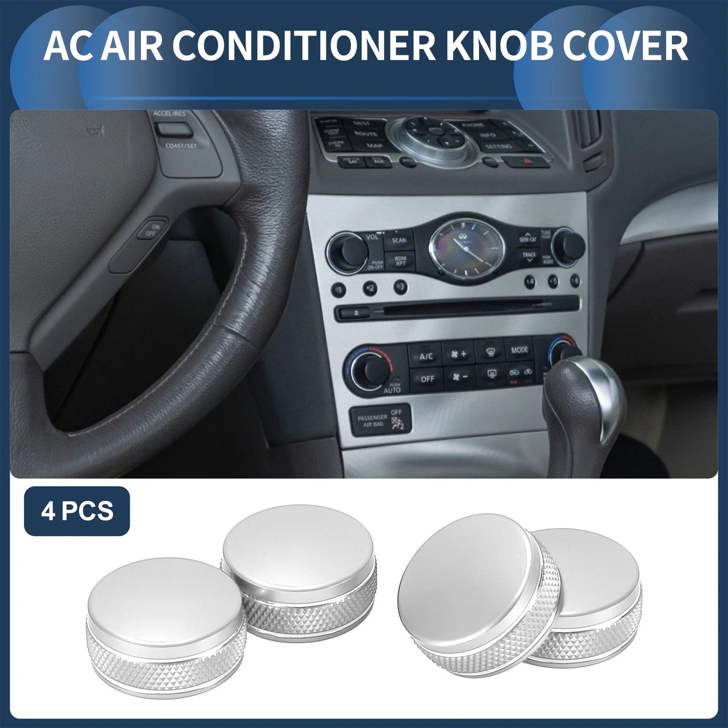 AC Media Volume Switch Knob Cover Ring 4x for Infiniti G37 (2008 - 2013)