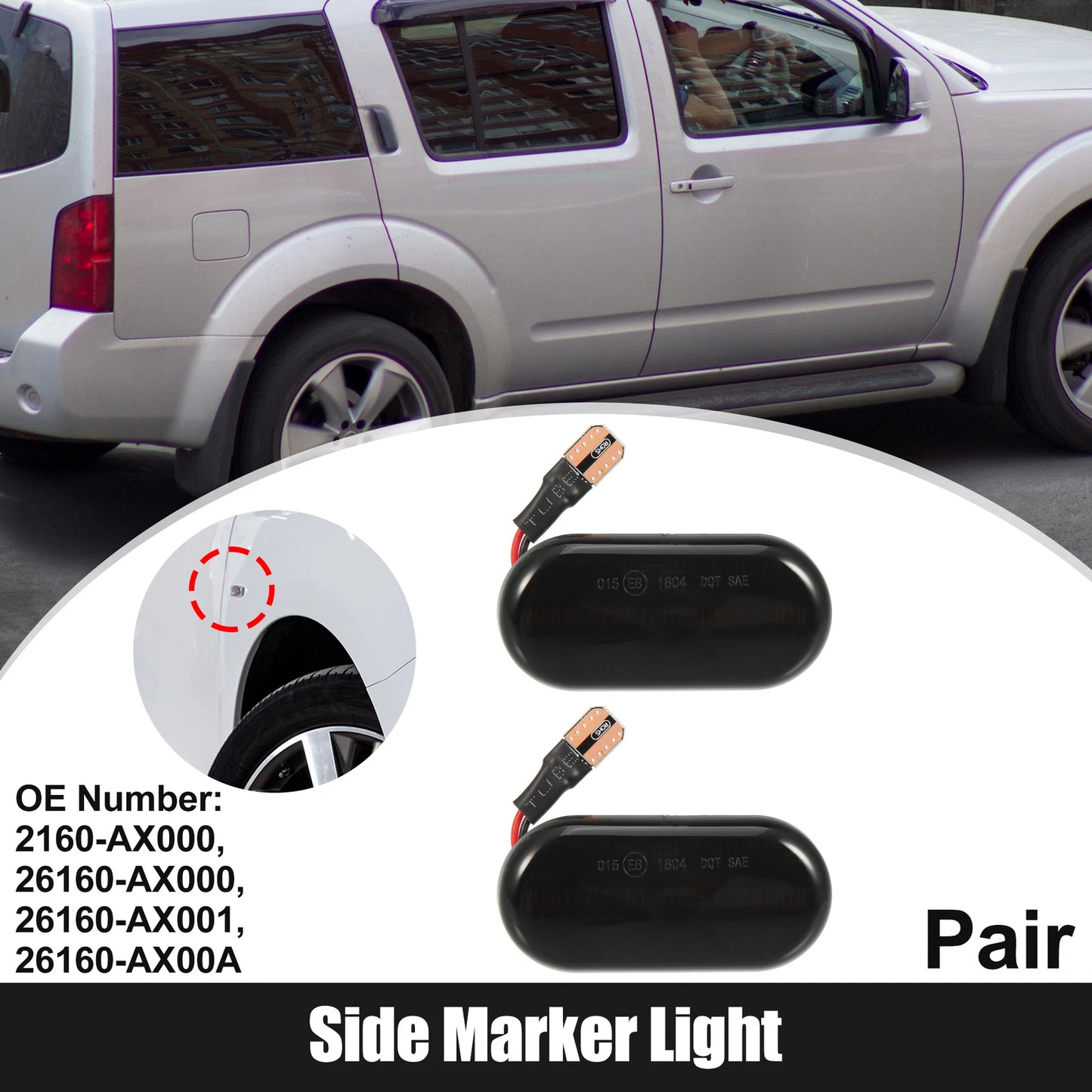 Pair Side Marker Lights for Nissan (2007-2012) Black Lens
