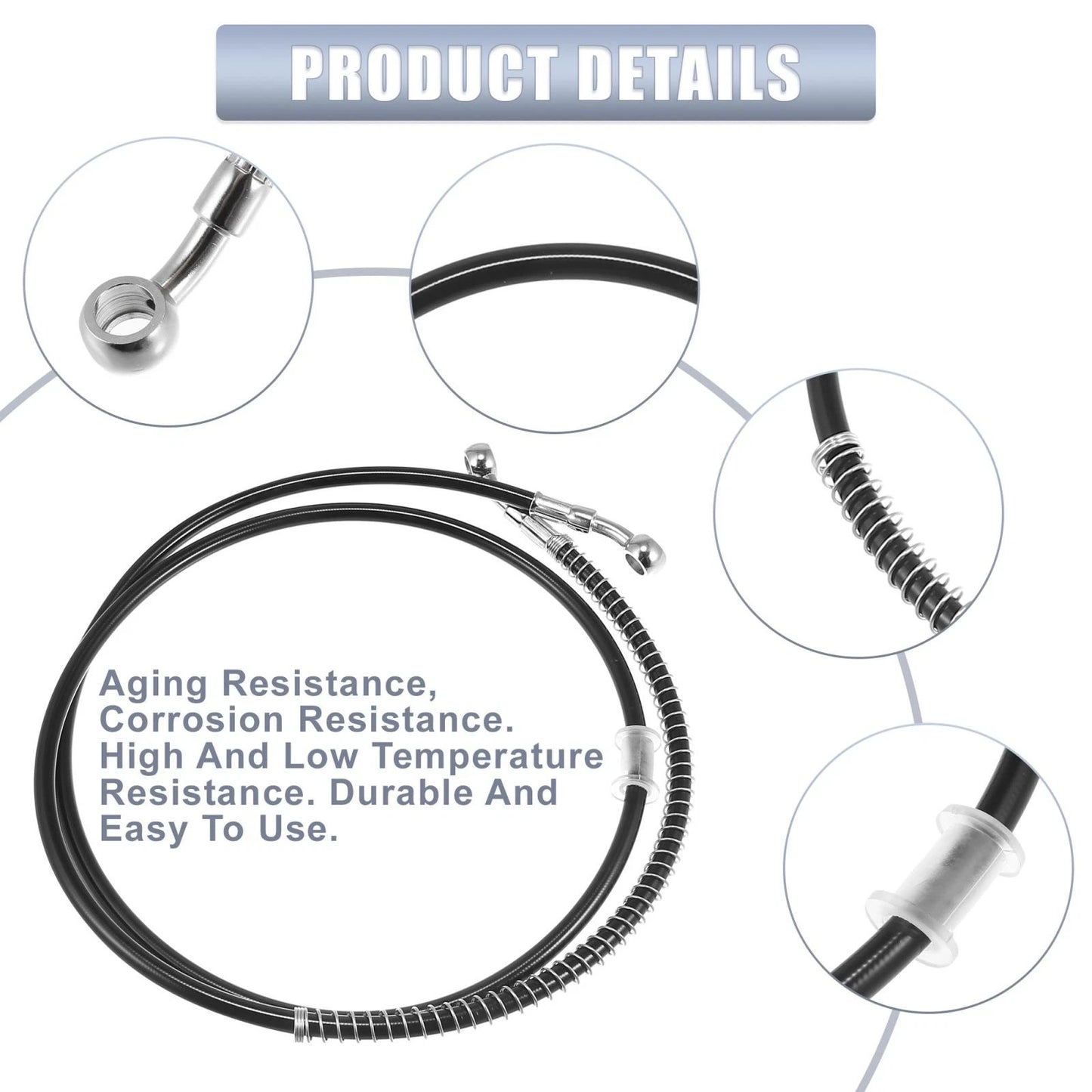 55.12" 10mm Brake Line Oil Hose Pipe Stainless Steel Black for Motorcycle