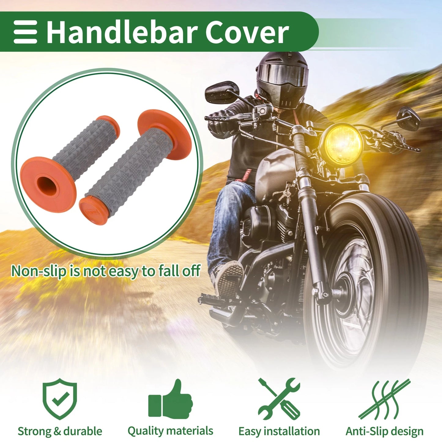 7/8" 22mm Hand Grips Cover Kit Rubber Orange Large Grain Texture