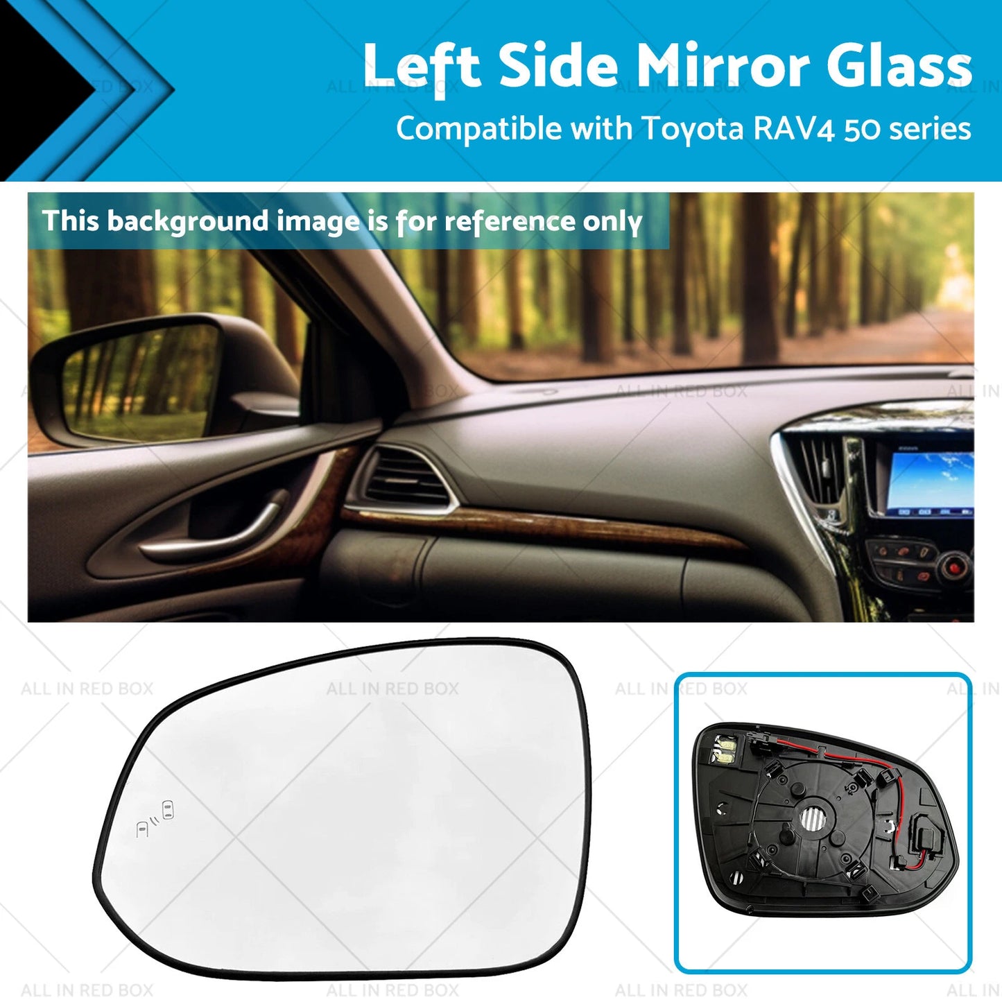 Left Passenger Side Mirror Glass for Toyota RAV4 (2016-2018)