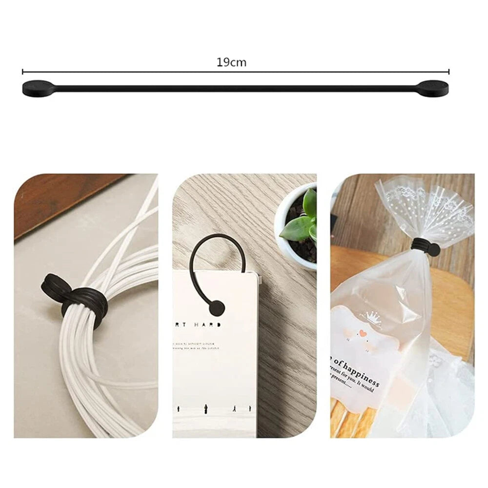 20 x Reusable Silicone Magnetic Twist Ties for Organizing - Black