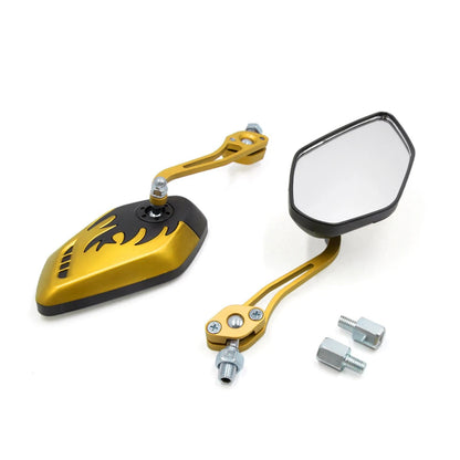 8mm 10mm Thread Rear View Side Mirror Gold Tone Universal for Motorcycle