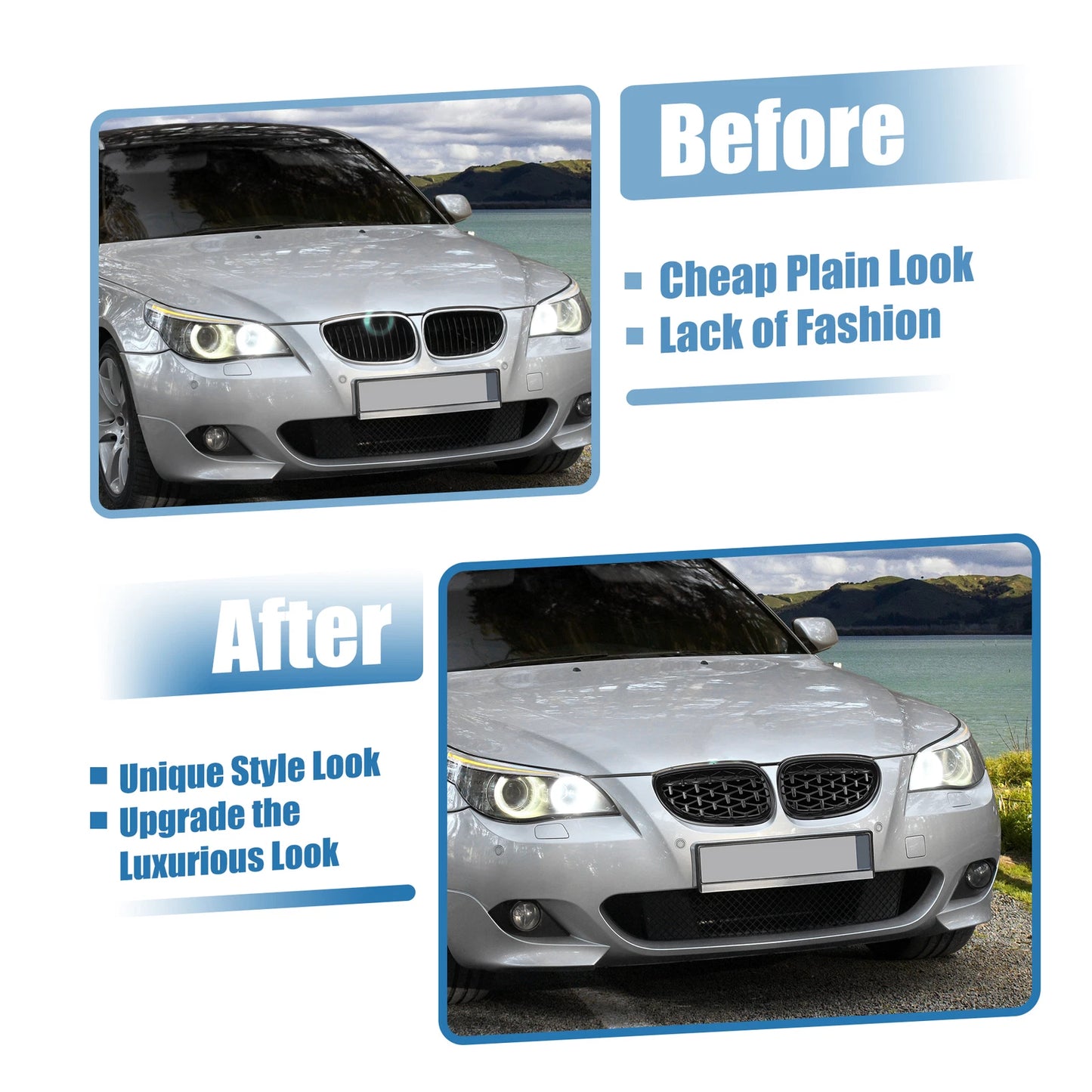 Front Hood Bumper Grille for BMW 5 Series E60 2004-2009 (2 x Black)