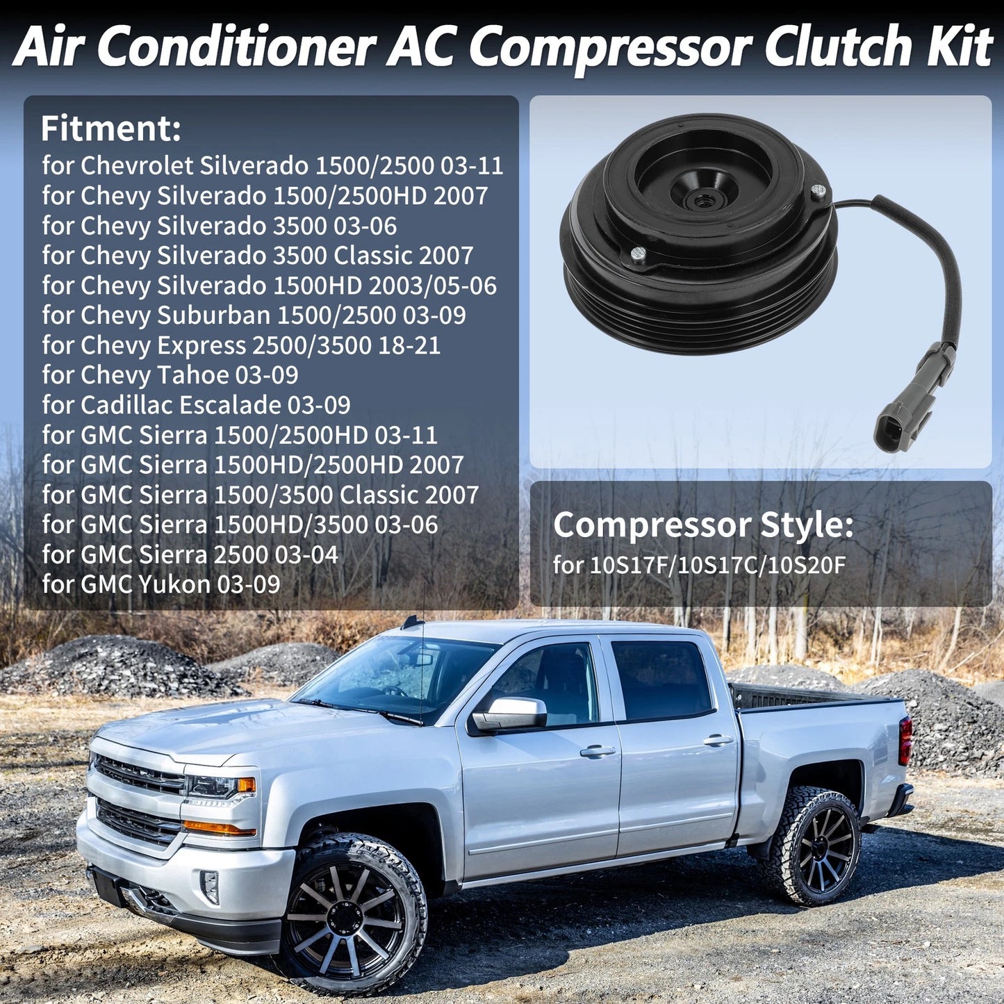 AC Compressor Clutch Kit for Chevrolet Silverado 1500 2500 Tahoe
