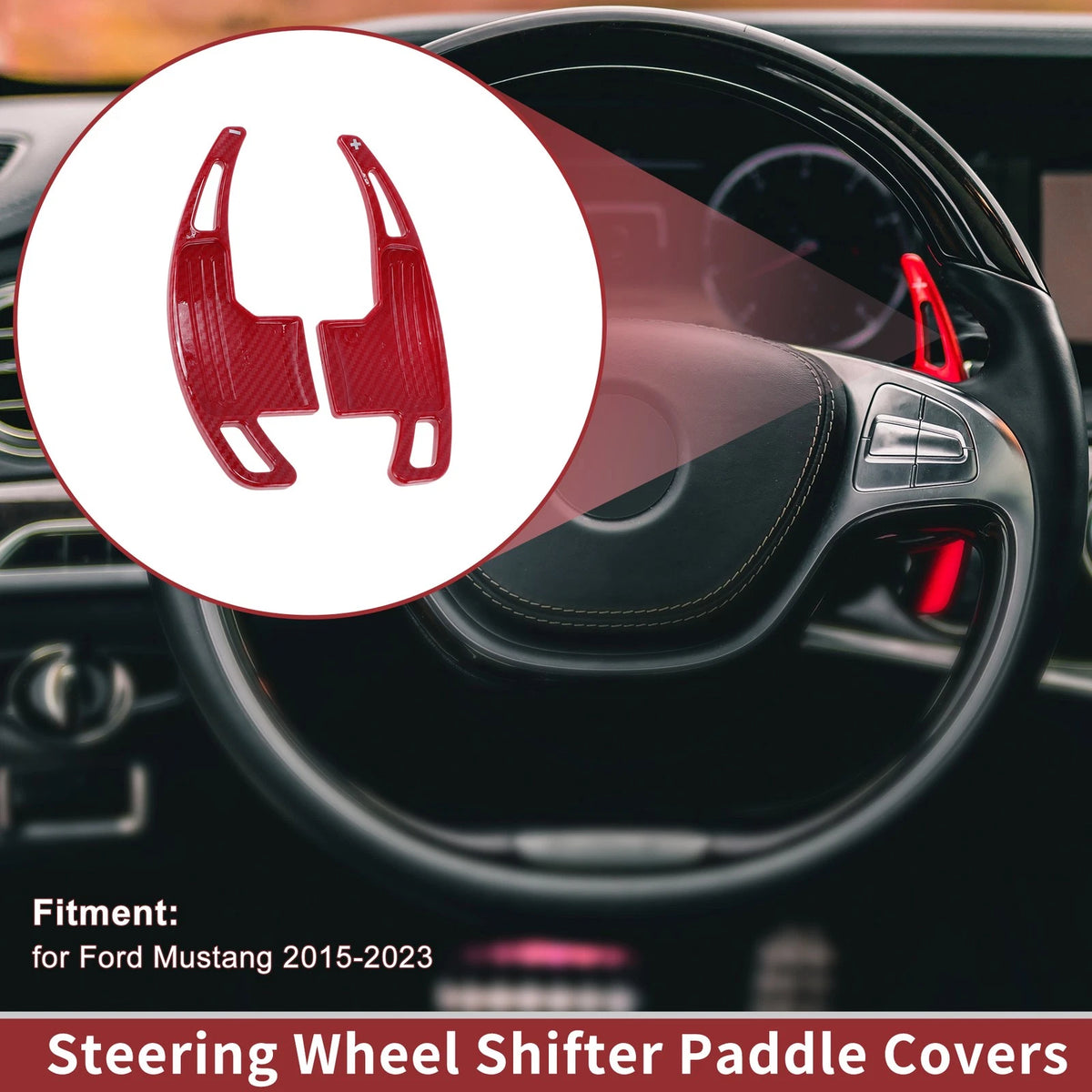 Red Plastic Steering Wheel Paddles for Ford Mustang (2015-2023)
