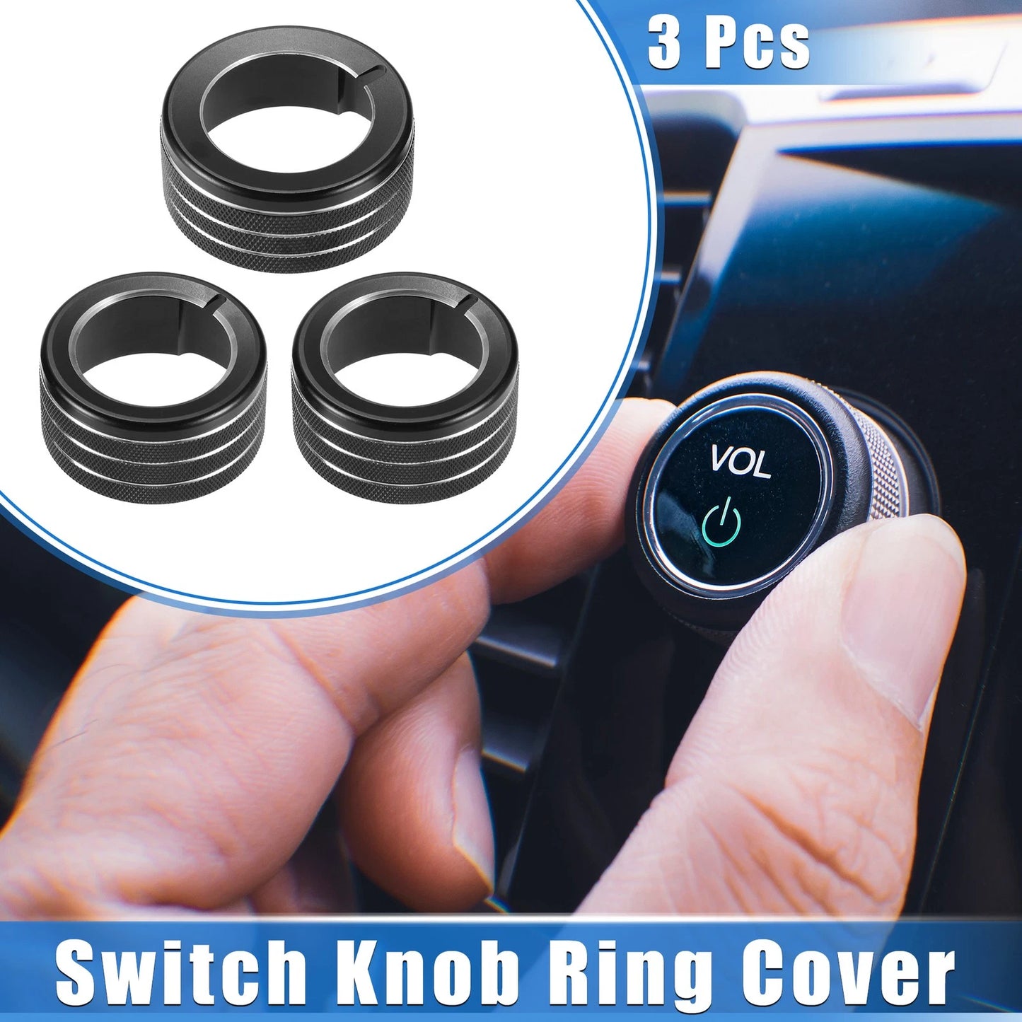 3 x Car AC Switch Knob Ring Cover Trim for Toyota 4Runner (2010-2020) Black