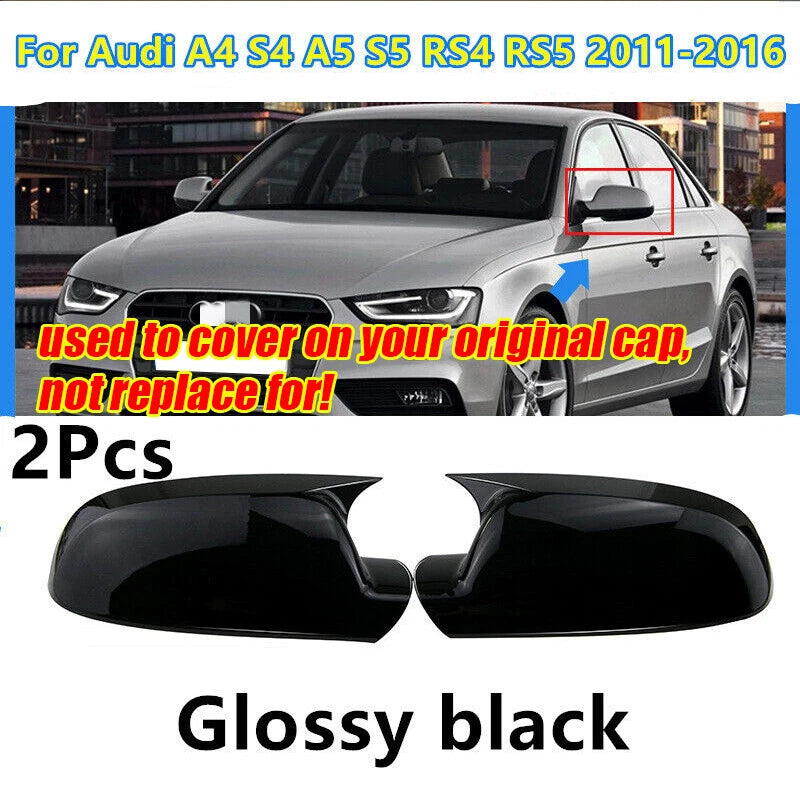 Glossy Black OX Horn Mirror Cap for Audi A4 S4 A5 S5 RS4 RS5 (2011–2016)