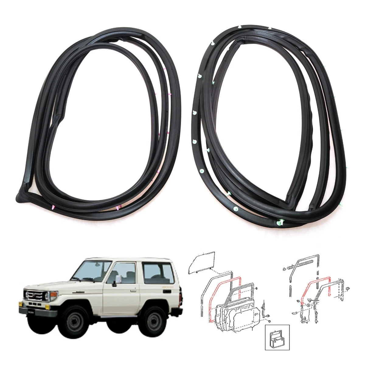 Front Door Weatherstrip Set for Toyota Land Cruiser GRJ76 HZJ76 KZJ77 LJ79 VDJ79