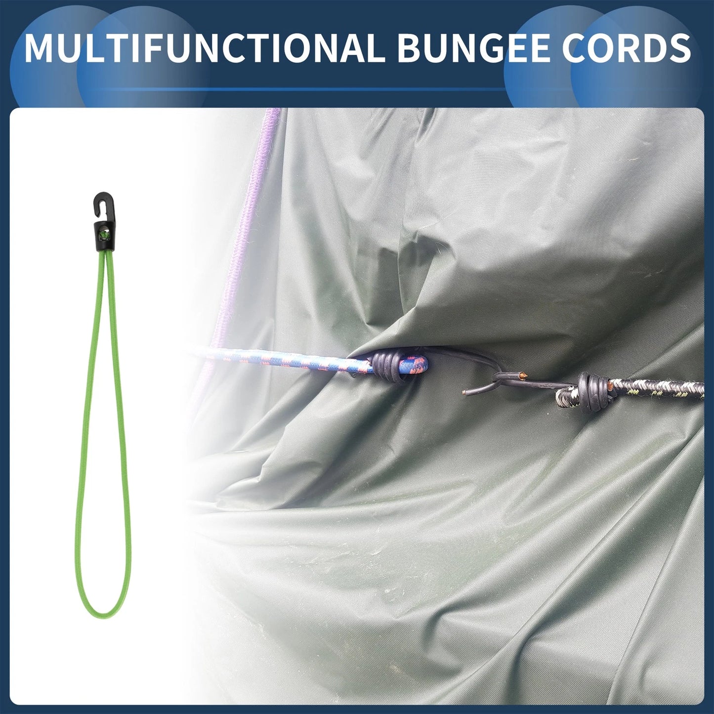 26cm Adjustable Bungee Cords with Metal Buckle - Green - 20 Pcs