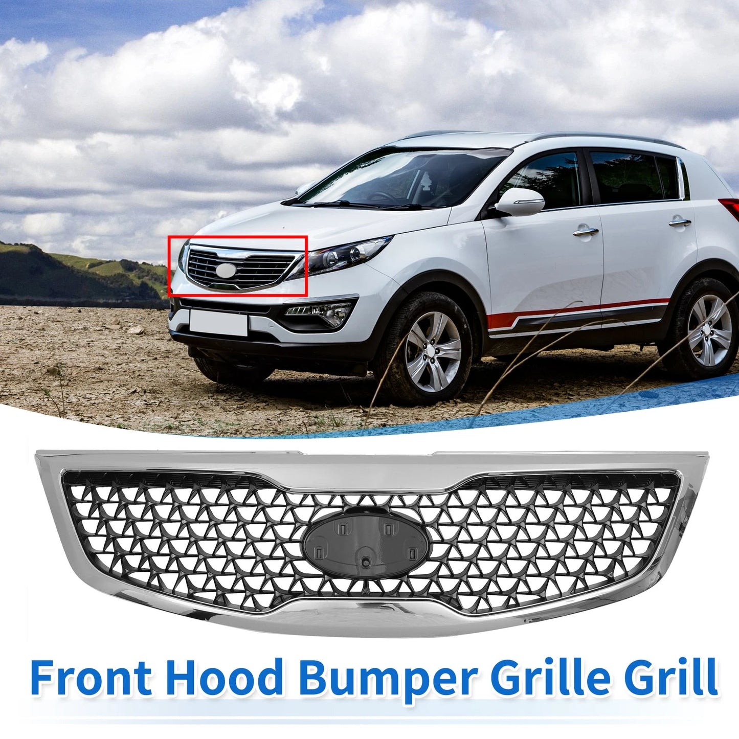 Front Upper Hood Bumper Grille for Kia Sportage (2014-2016)