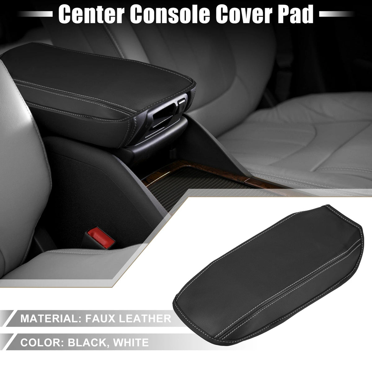 Auto Center Console Pad for Ford Bronco Sport 2020-2023 Black White Stitching
