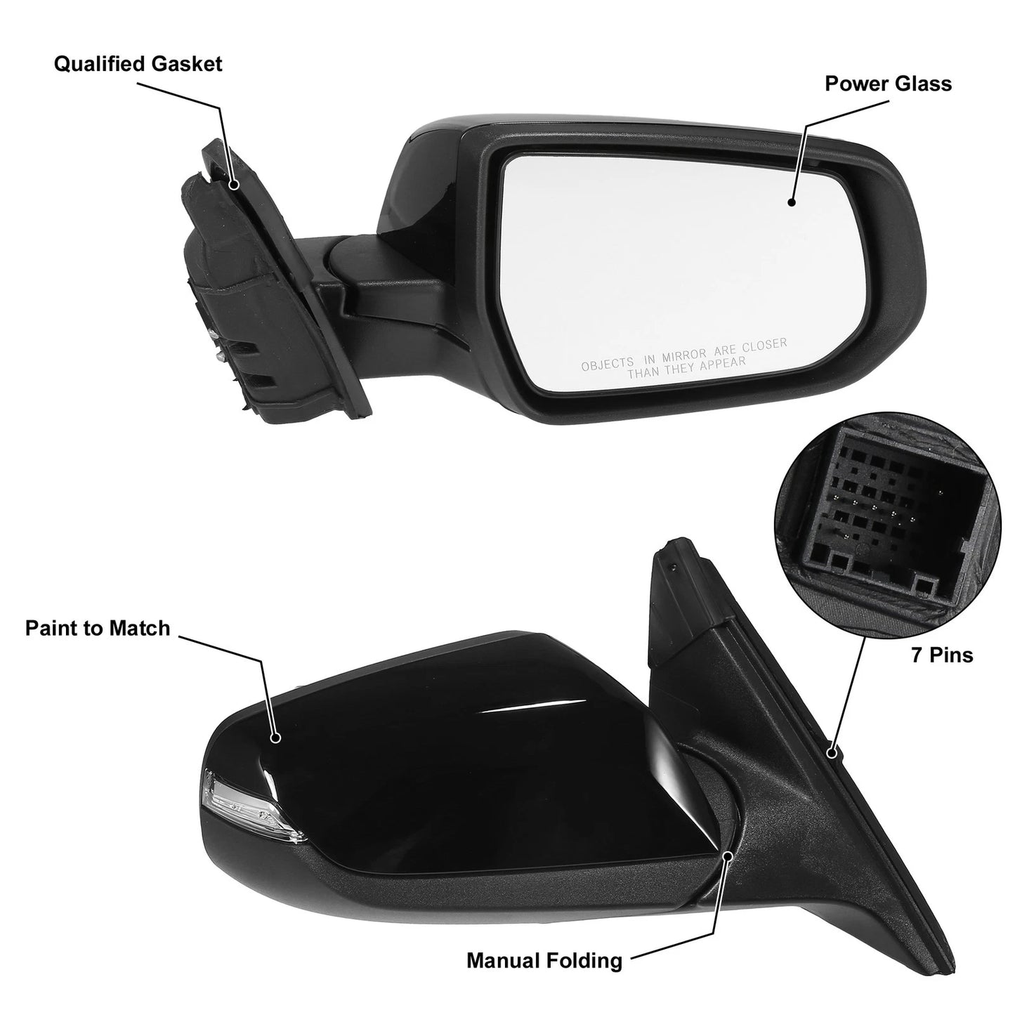 Right Side Exterior Door Mirror Assembly Black for Chevrolet Malibu Hybrid