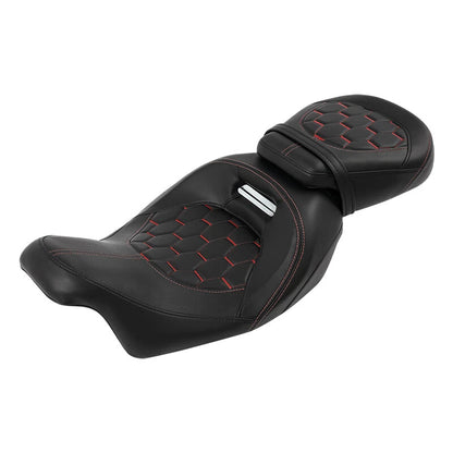 Black Driver Passenger Seat Red Stitching for Harley Touring CVO (2009-2023)