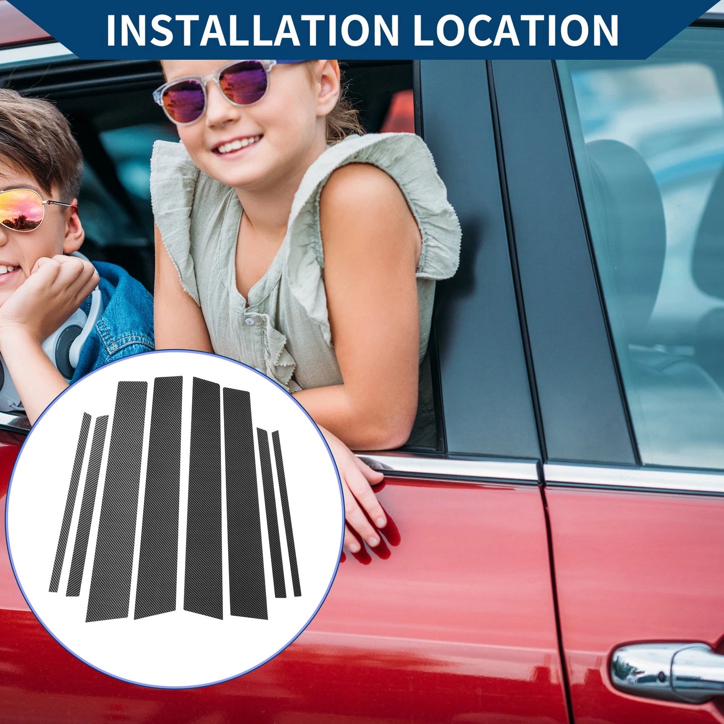 8 x Car Pillar Window Trim Cover for Toyota RAV4 Black Carbon Fiber (2013–2018)