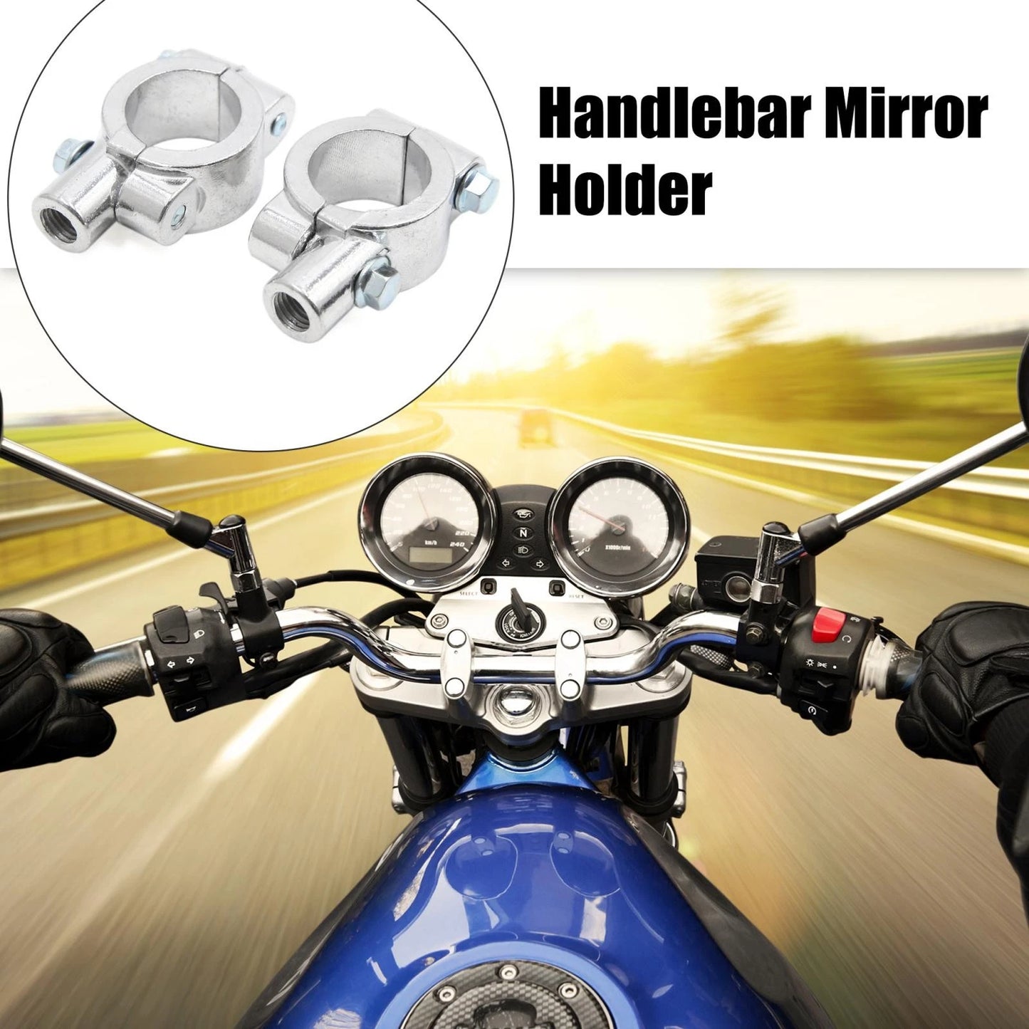 2 x 10mm Thread 1in Motorcycle Handlebar Mirror Holder Clamp Adaptor