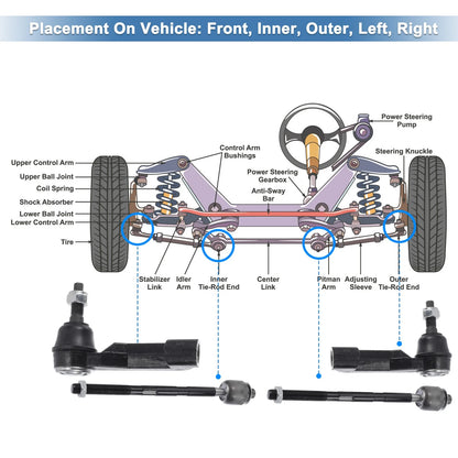 6 x Front Inner Outer Tie Rod End Links Kit for Jeep Dodge